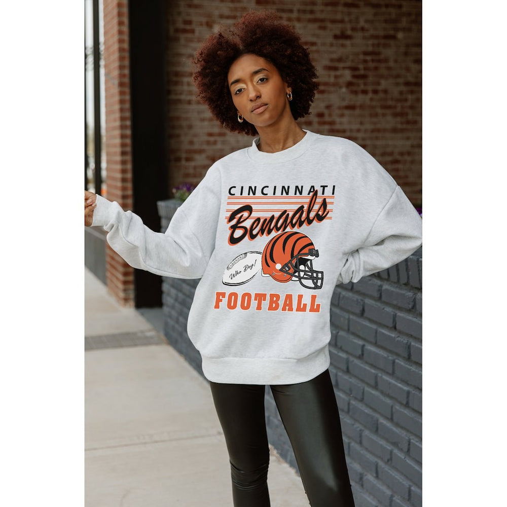 Cincinnati Bengals Gameday Couture Women's Home Turf Oversized Premium Fleece Pullover Sweatshirt Ash - NFL