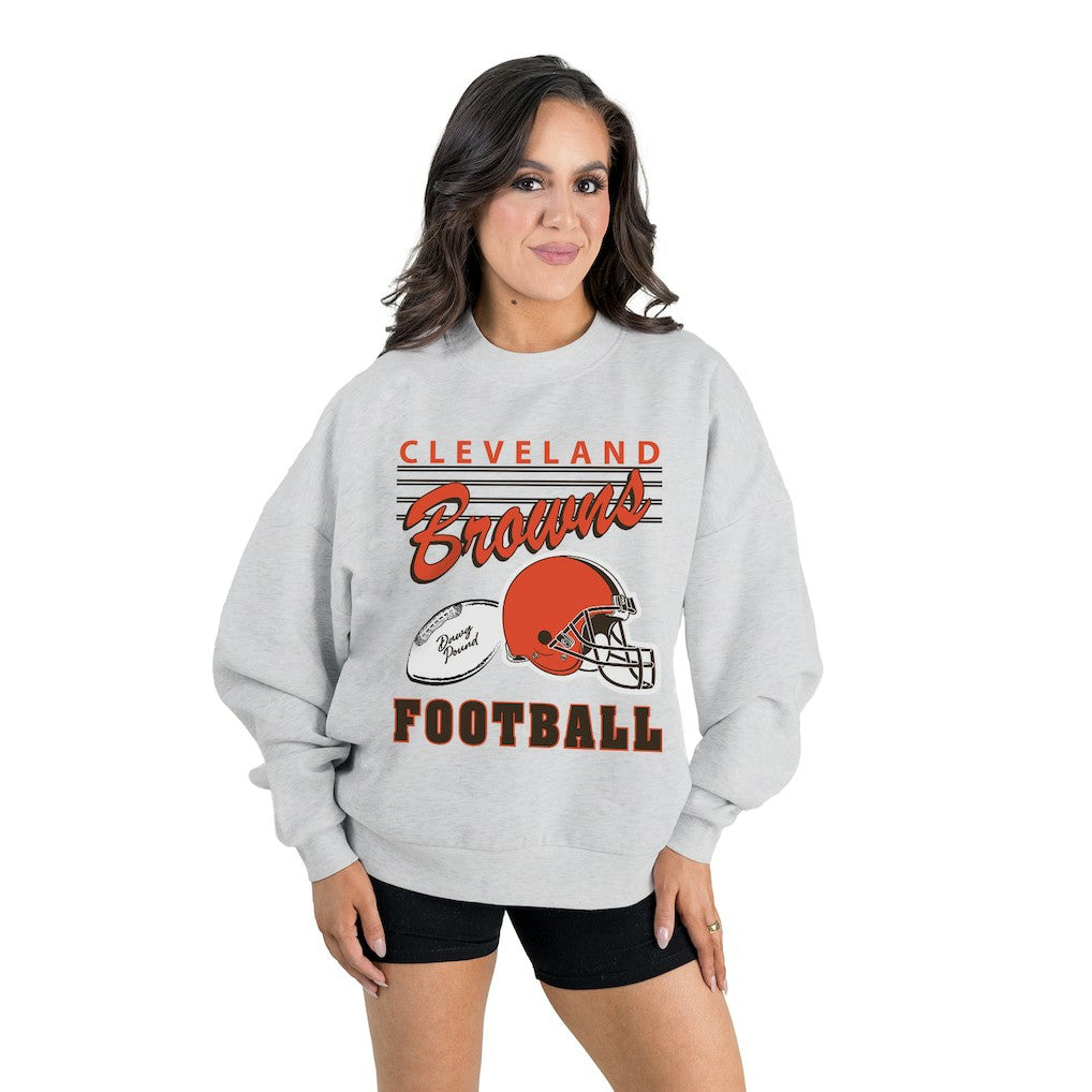 Cleveland Browns Gameday Couture Women's Home Turf Oversized Premium Fleece Pullover Sweatshirt Ash - NFL