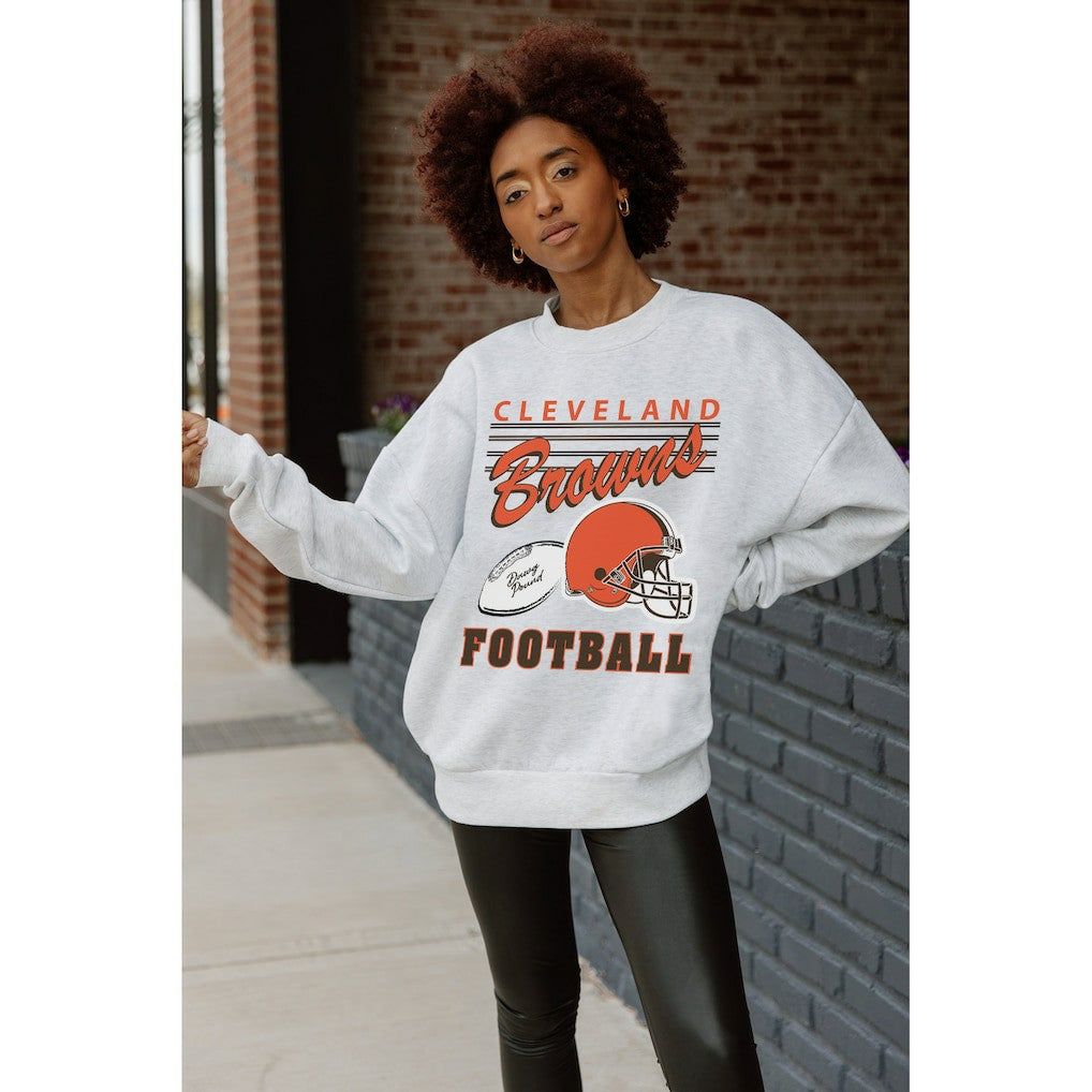 Cleveland Browns Gameday Couture Women's Home Turf Oversized Premium Fleece Pullover Sweatshirt Ash - NFL