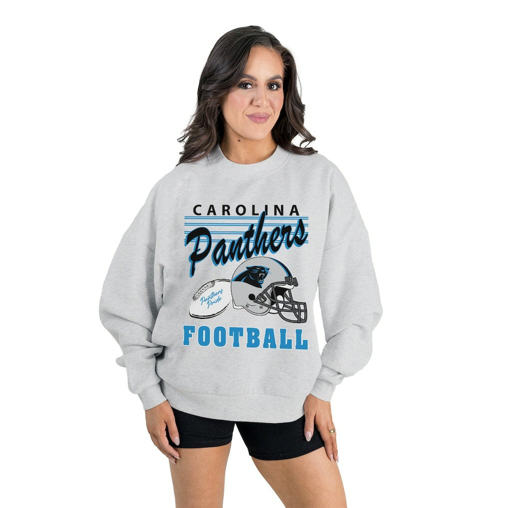 Carolina Panthers Gameday Couture Women's Home Turf Oversized Premium Fleece Pullover Sweatshirt Ash - NFL