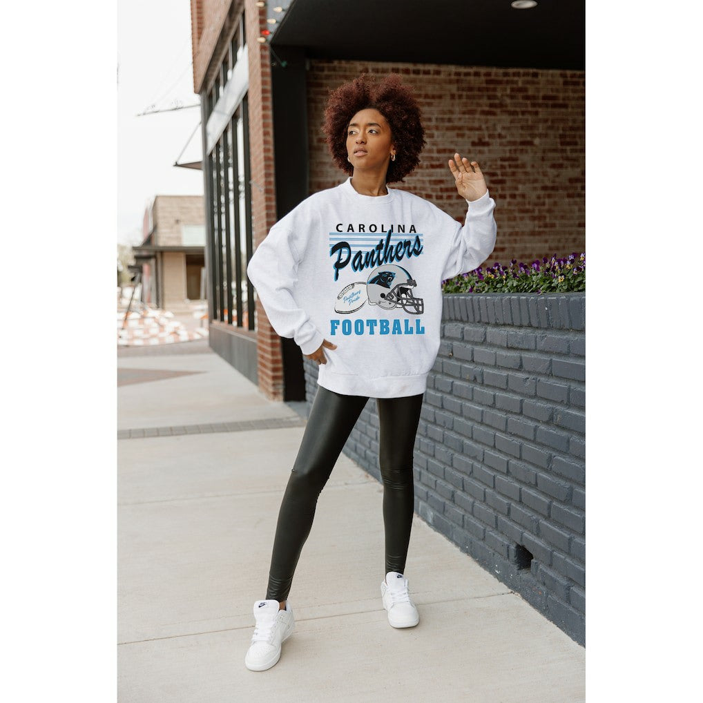 Carolina Panthers Gameday Couture Women's Home Turf Oversized Premium Fleece Pullover Sweatshirt Ash - NFL