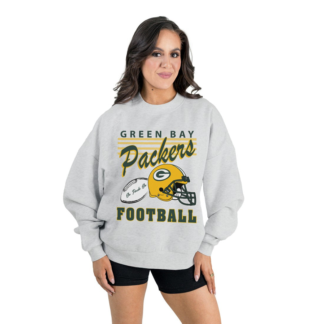 Green Bay Packers Gameday Couture Women's Home Turf Oversized Premium Fleece Pullover Sweatshirt Ash - NFL