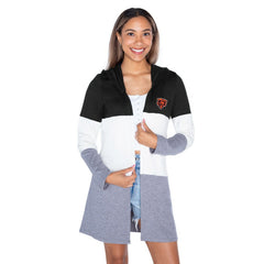 Chicago Bears Gameday Couture Women's Tri-Blend Color Block Lightweight Cardigan Hoodie Black - NFL