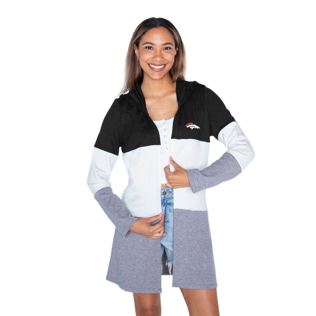 Denver Broncos Gameday Couture Women's Tri-Blend Color Block Lightweight Cardigan Hoodie Black - NFL