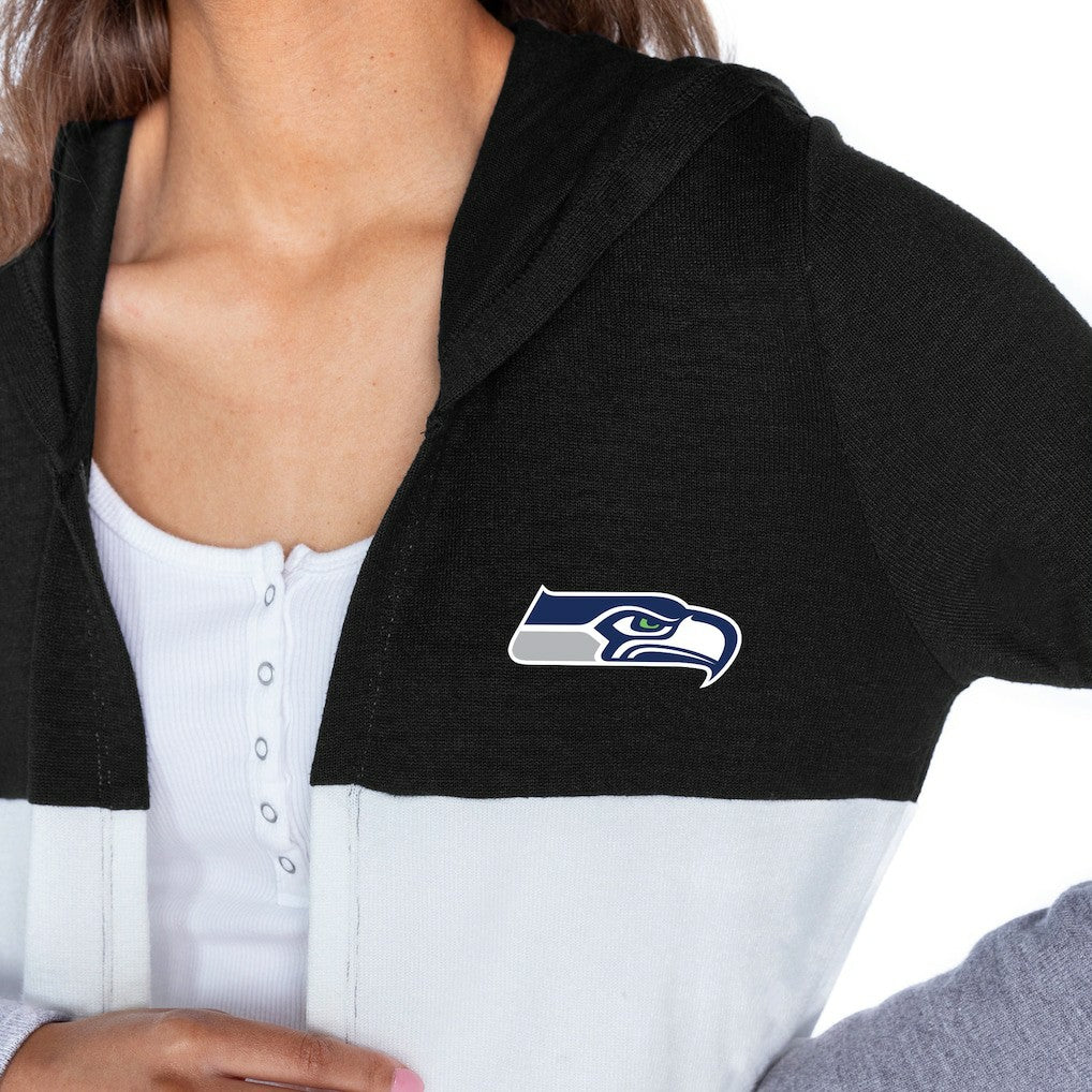 Seattle Seahawks Gameday Couture Women's Tri-Blend Color Block Lightweight Cardigan Hoodie Black - NFL