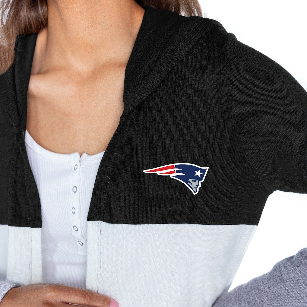 New England Patriots Gameday Couture Women's Tri-Blend Color Block Lightweight Cardigan Hoodie Black - NFL