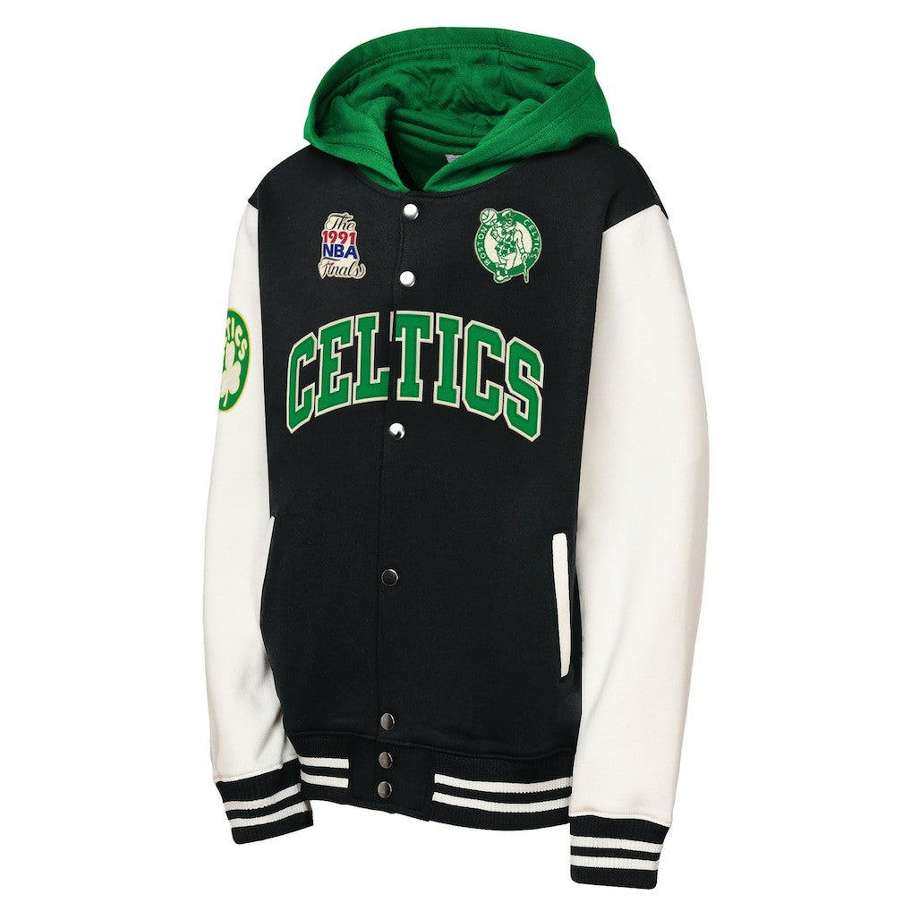 Mitchell & Ness - Boston Celtics Youth Hardwood Classics Courtside Fleece Full-Snap Hoodie Jacket - Black