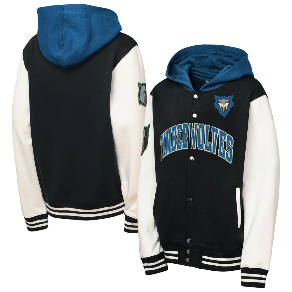 Mitchell & Ness - Minnesota Timberwolves Youth Hardwood Classics Courtside Fleece Full-Snap Hooded Jacket - Black