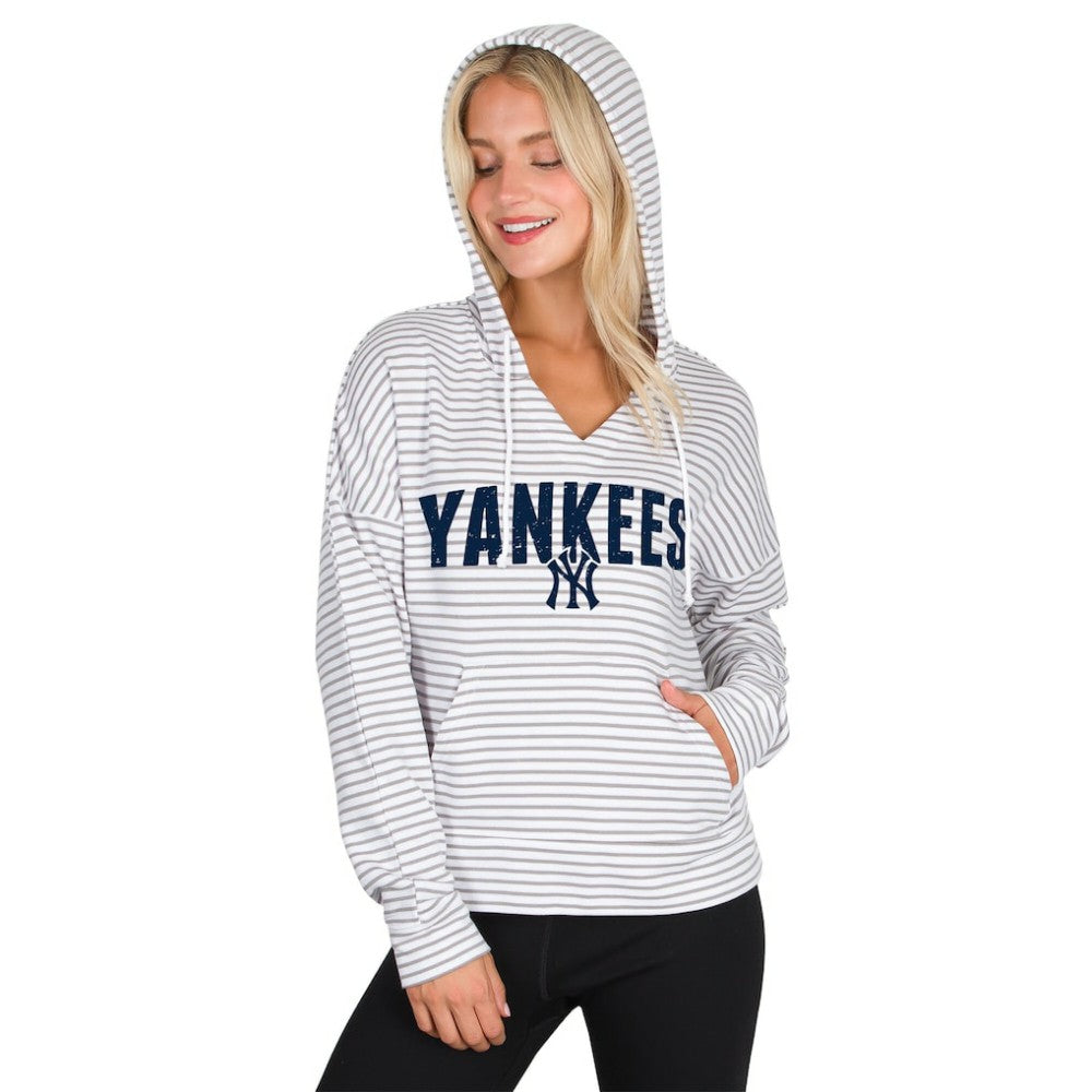 New York Yankees Concepts Sport Women's Liftoff Striped V-Neck Hoodie Clearance