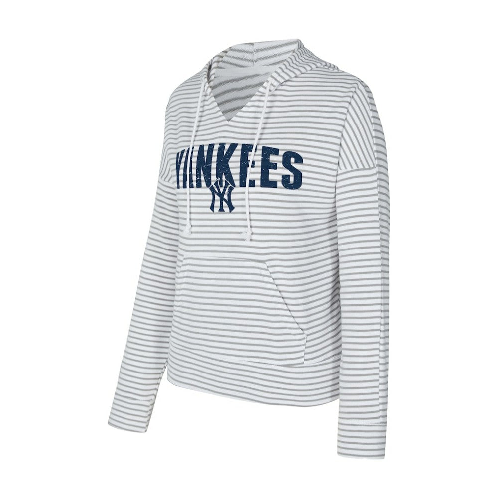 New York Yankees Concepts Sport Women's Liftoff Striped V-Neck Hoodie Clearance