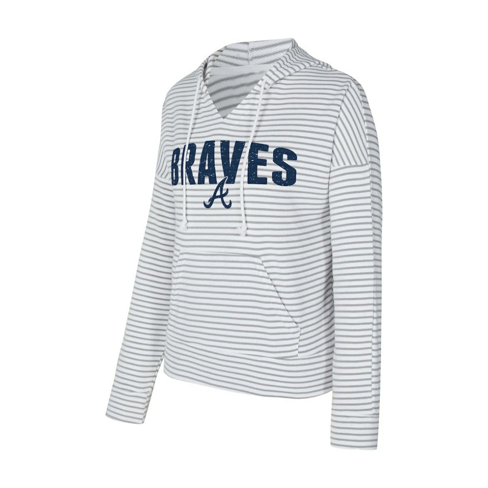 Atlanta Braves Concepts Sport Women's Liftoff Striped V-Neck Hoodie for sale