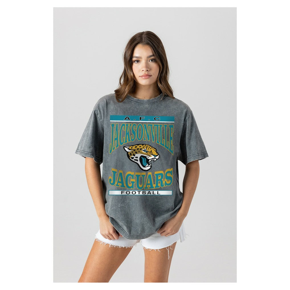Jacksonville Jaguars Gameday Couture Women's Oversized Classic Grind Washed T-Shirt Gray - NFL