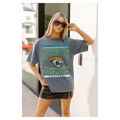 Jacksonville Jaguars Gameday Couture Women's Oversized Classic Grind Washed T-Shirt Gray - NFL