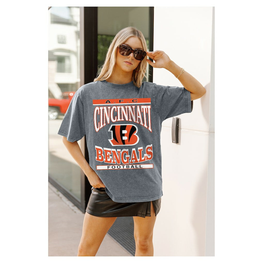 Cincinnati Bengals Gameday Couture Women's Oversized Classic Grind Washed T-Shirt Gray - NFL