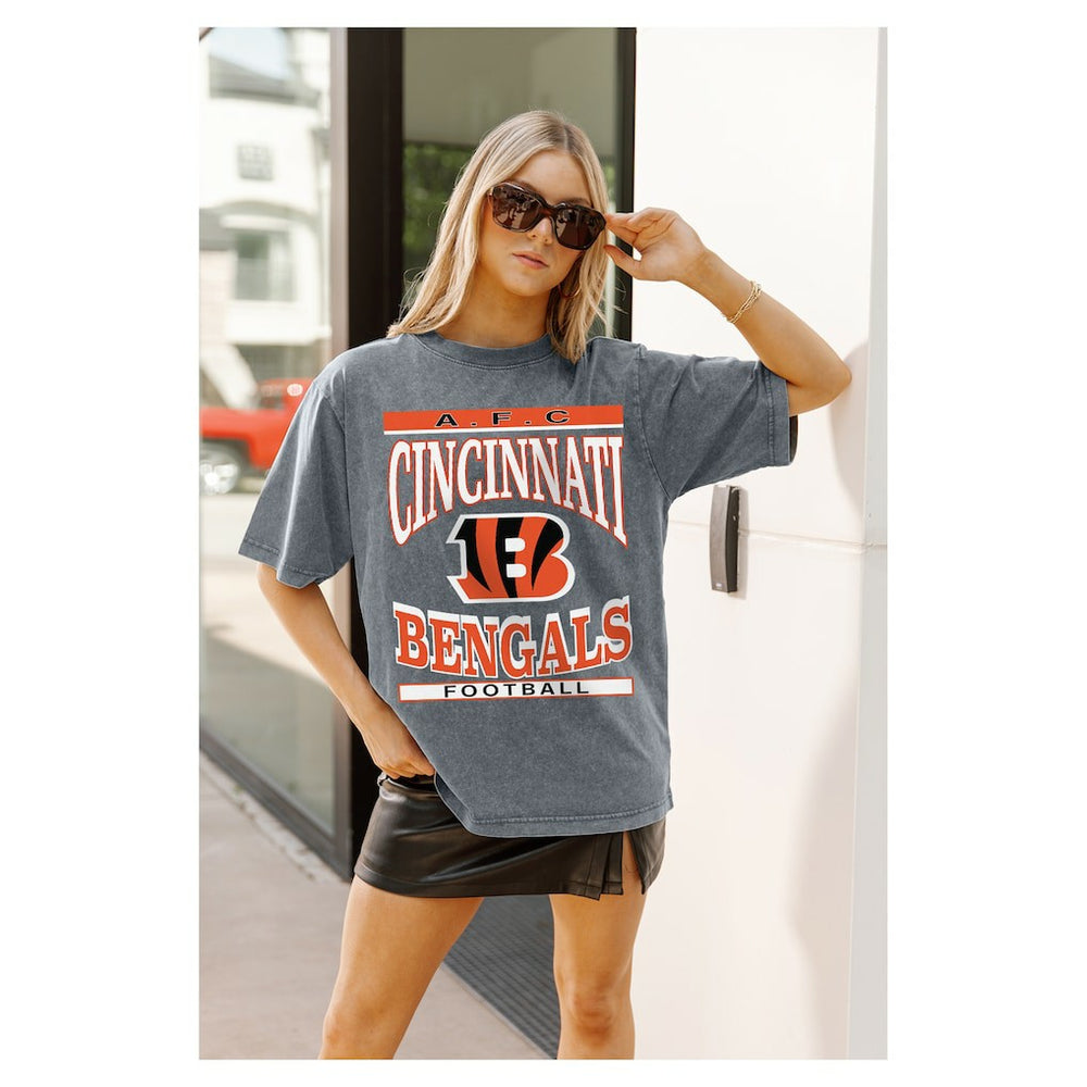 Cincinnati Bengals Gameday Couture Women's Oversized Classic Grind Washed T-Shirt Gray - NFL