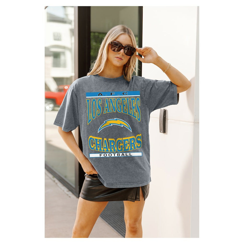 Los Angeles Chargers Gameday Couture Women's Oversized Classic Grind Washed T-Shirt Gray - NFL