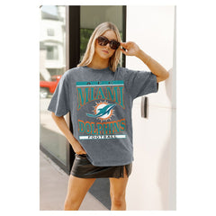 Miami Dolphins Gameday Couture Women's Oversized Classic Grind Washed T-Shirt Gray - NFL