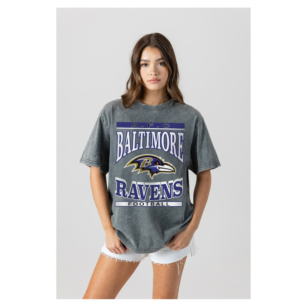 Baltimore Ravens Gameday Couture Women's Oversized Classic Grind Washed T-Shirt Gray - NFL