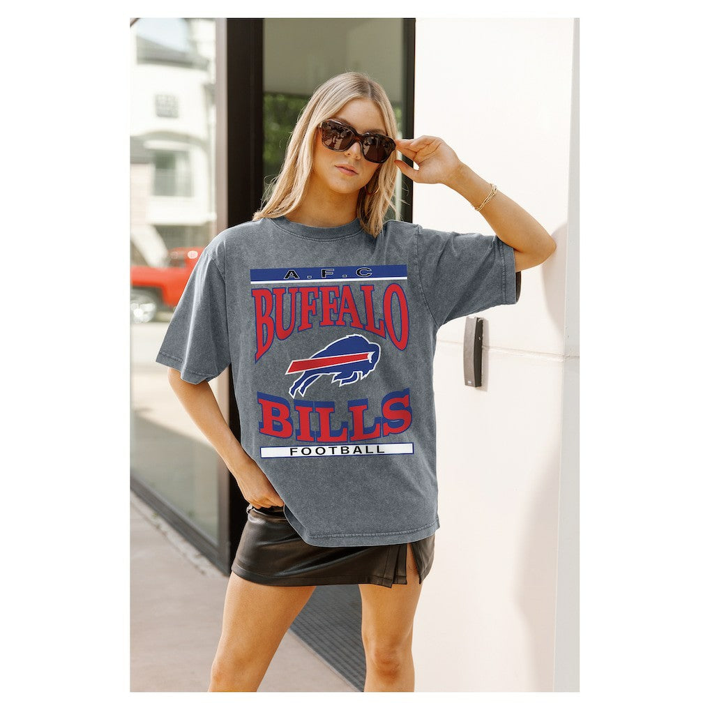 Buffalo Bills Gameday Couture Women's Oversized Classic Grind Washed T-Shirt Gray - NFL