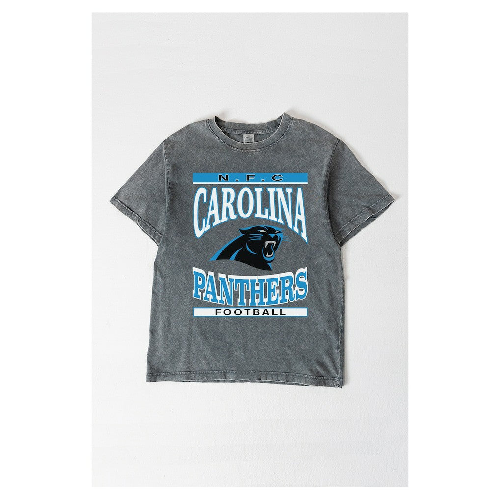 Carolina Panthers Gameday Couture Women's Oversized Classic Grind Washed T-Shirt Gray - NFL