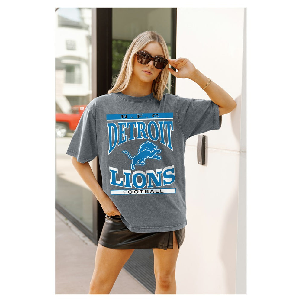 Detroit Lions Gameday Couture Women's Oversized Classic Grind Washed T-Shirt Gray - NFL