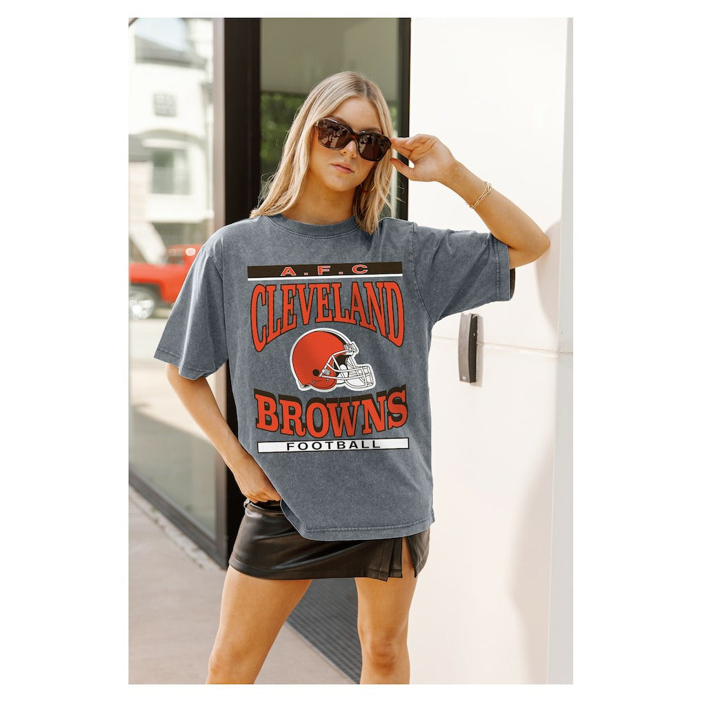 Cleveland Browns Gameday Couture Women's Oversized Classic Grind Washed T-Shirt Gray - NFL