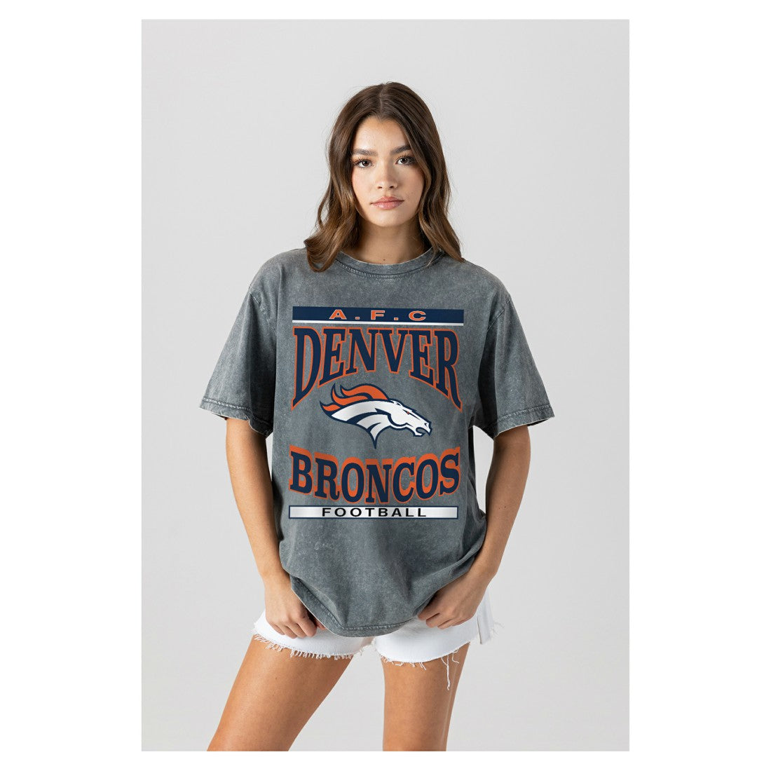 Denver Broncos Gameday Couture Women's Oversized Classic Grind Washed T-Shirt Gray - NFL