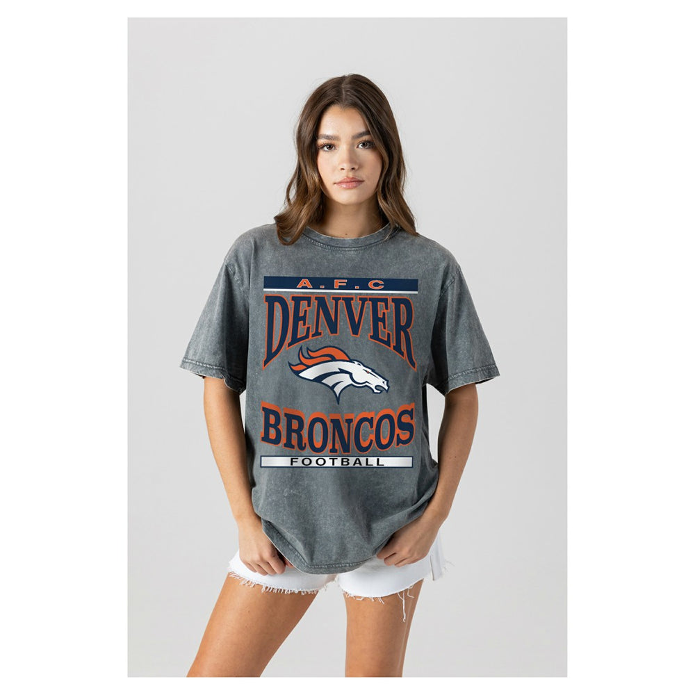 Denver Broncos Gameday Couture Women's Oversized Classic Grind Washed T-Shirt Gray - NFL