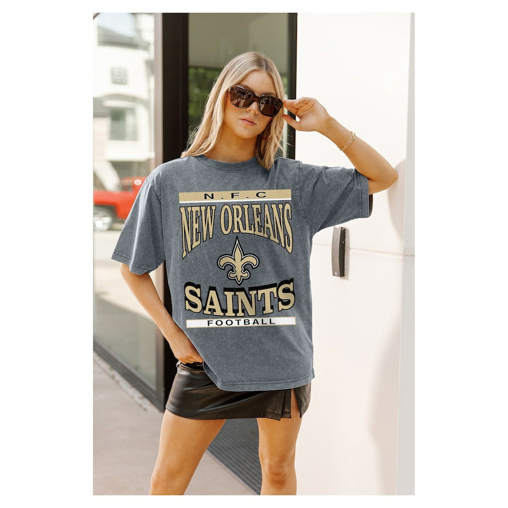 New Orleans Saints Gameday Couture Women's Oversized Classic Grind Washed T-Shirt Gray - NFL