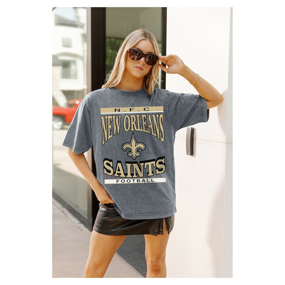 New Orleans Saints Gameday Couture Women's Oversized Classic Grind Washed T-Shirt Gray - NFL