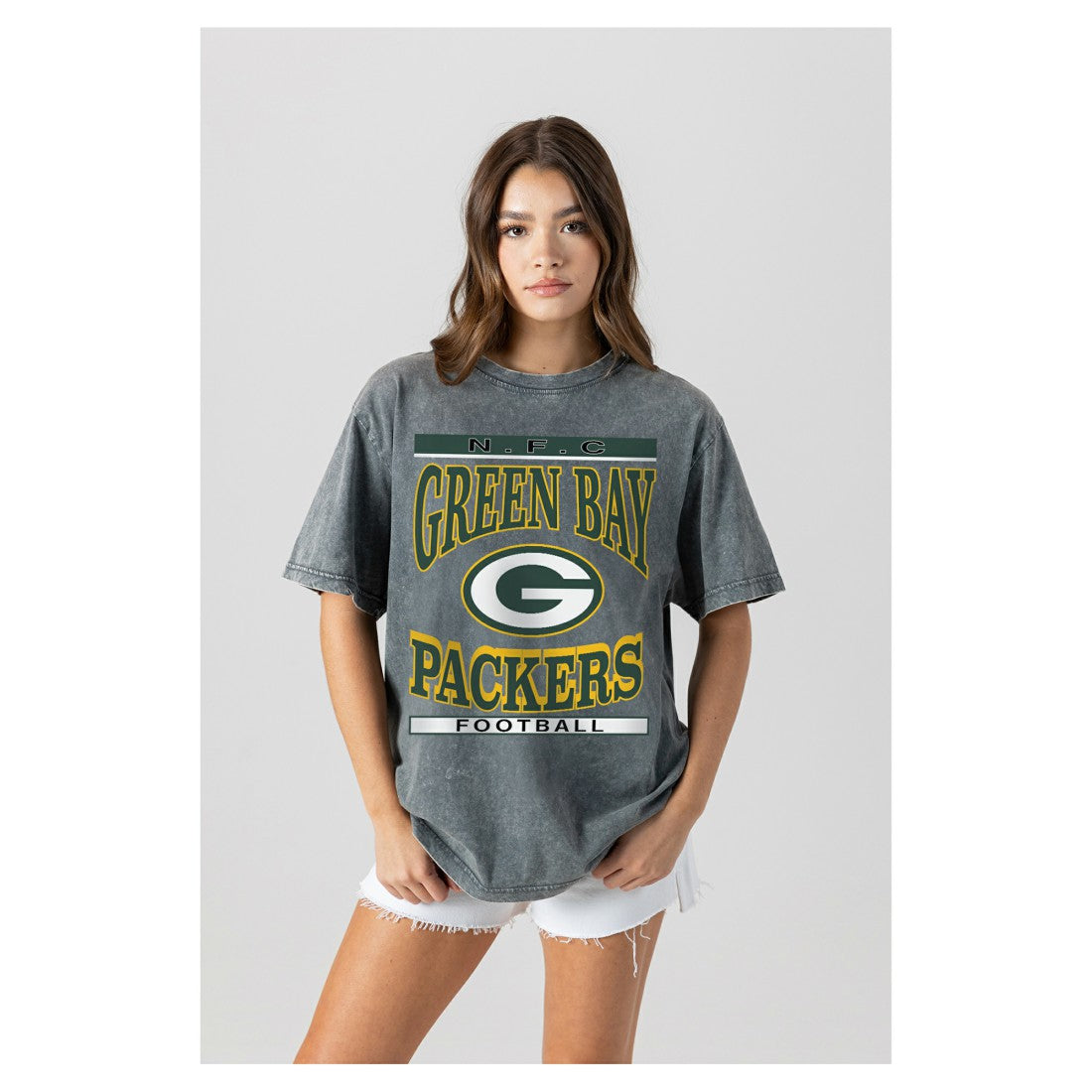 Green Bay Packers Gameday Couture Women's Oversized Classic Grind Washed T-Shirt Gray - NFL