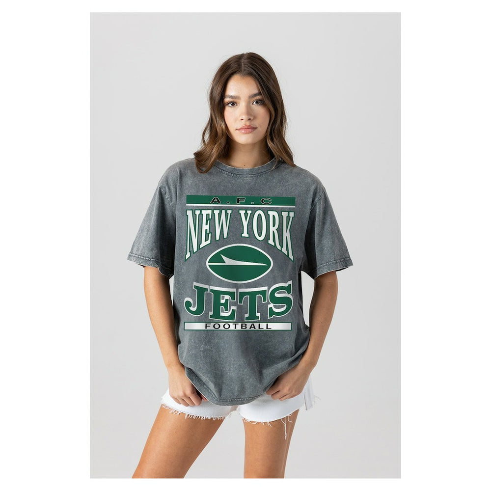 New York Jets Gameday Couture Women's Oversized Classic Grind Washed T-Shirt Gray - NFL