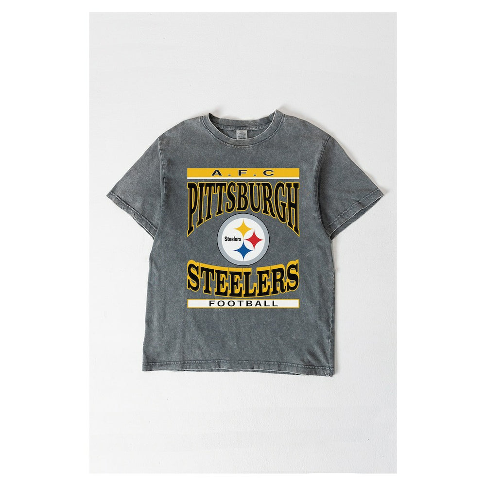 Pittsburgh Steelers Gameday Couture Women's Oversized Classic Grind Washed T-Shirt Gray - NFL