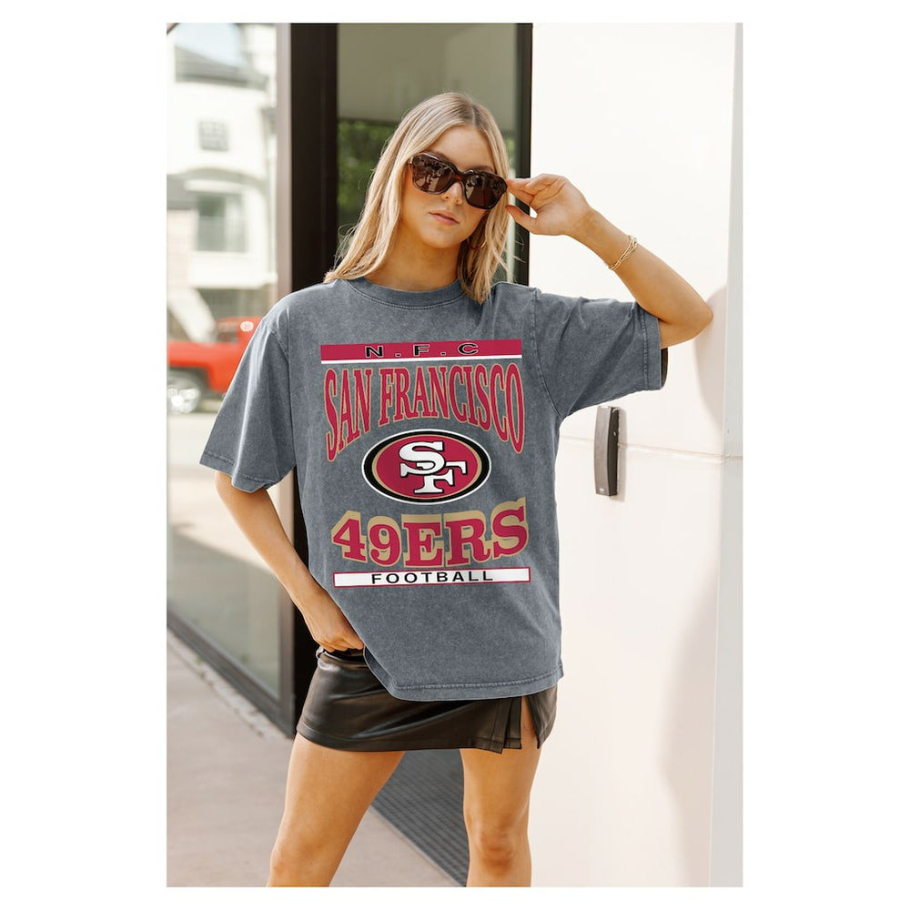 San Francisco 49ers Gameday Couture Women's Oversized Classic Grind Washed T-Shirt Gray - NFL
