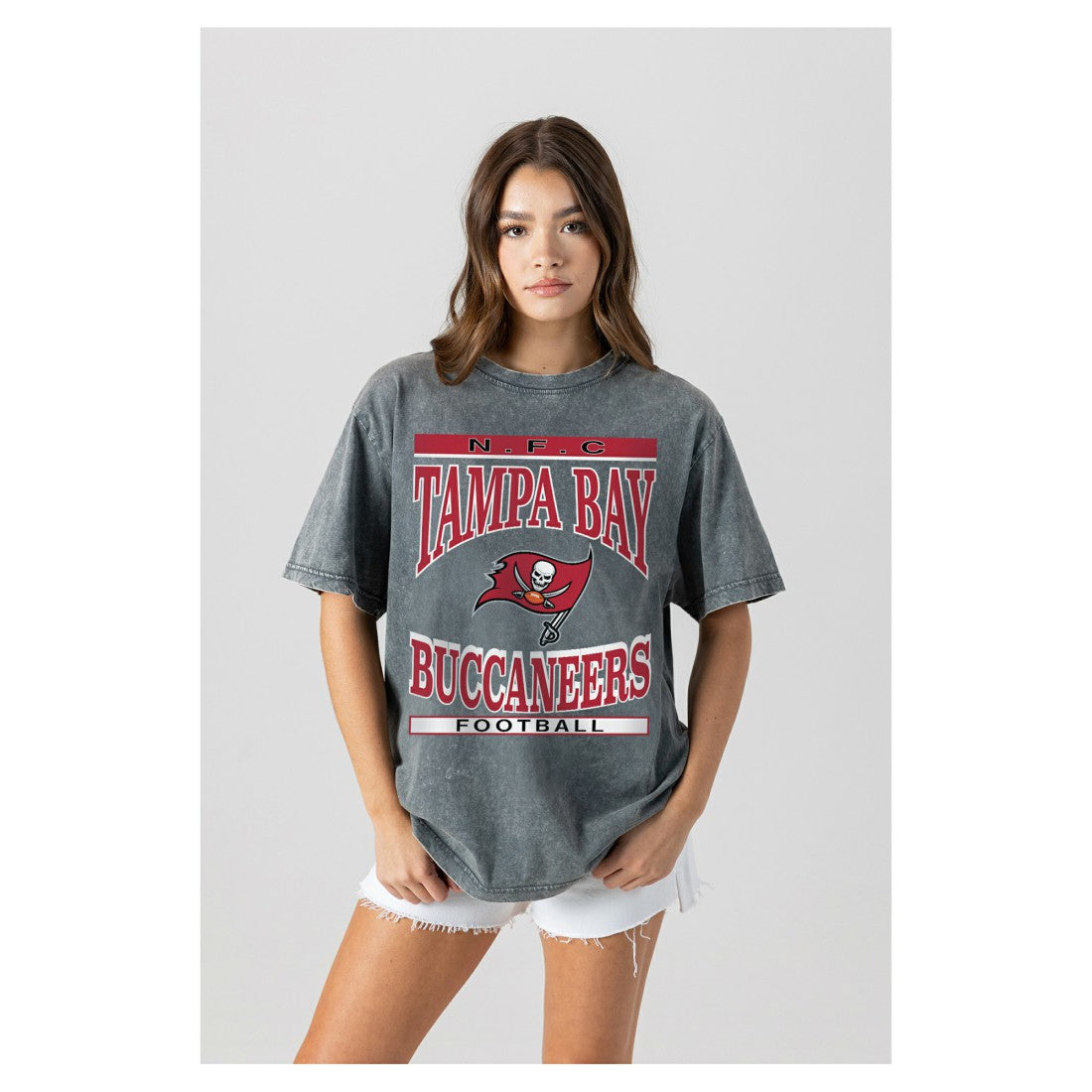 Tampa Bay Buccaneers Gameday Couture Women's Oversized Classic Grind Washed T-Shirt Gray - NFL