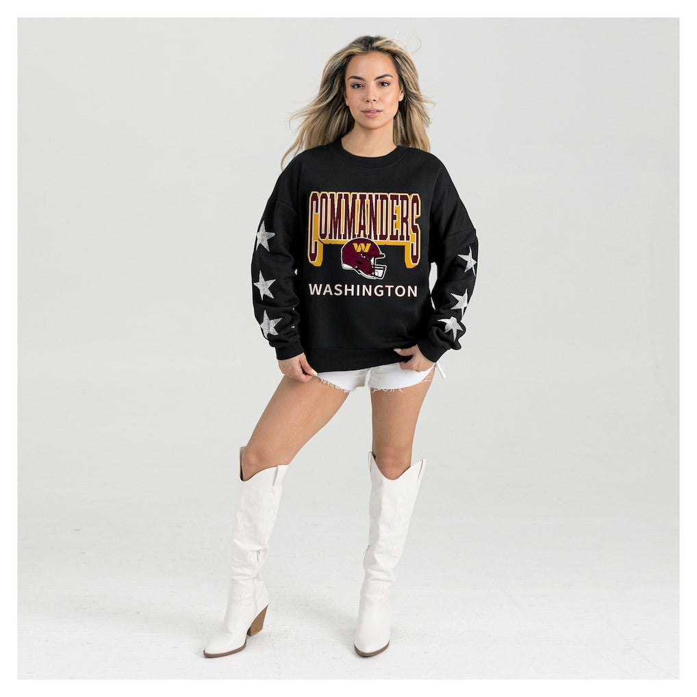 Washington Commanders Gameday Couture Women's Pure Victory Rhinestud Star-Sleeve Pullover Sweatshirt Black - NFL