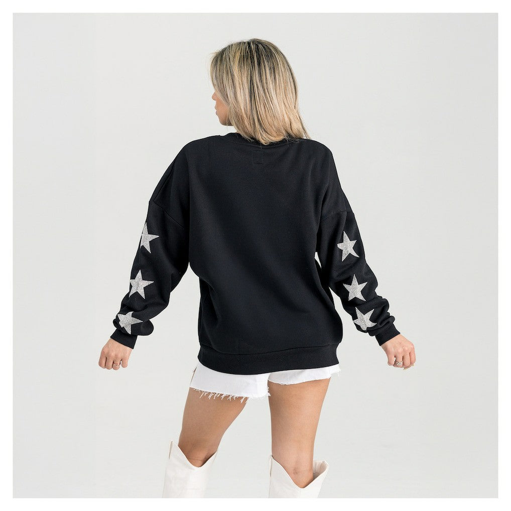 Washington Commanders Gameday Couture Women's Pure Victory Rhinestud Star-Sleeve Pullover Sweatshirt Black - NFL