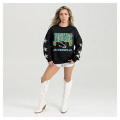 Jacksonville Jaguars Gameday Couture Women's Pure Victory Rhinestud Star-Sleeve Pullover Sweatshirt Black - NFL