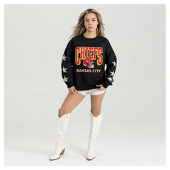 Kansas City Chiefs Gameday Couture Women's Pure Victory Rhinestud Star-Sleeve Pullover Sweatshirt Black - NFL