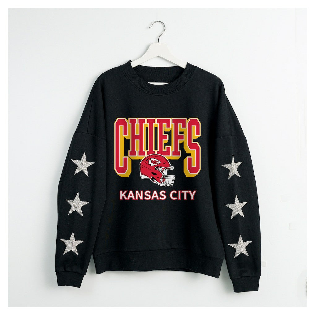 Kansas City Chiefs Gameday Couture Women's Pure Victory Rhinestud Star-Sleeve Pullover Sweatshirt Black - NFL