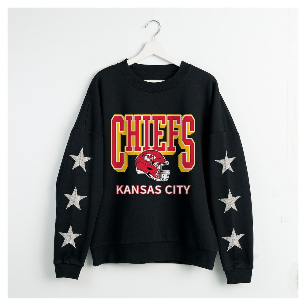 Kansas City Chiefs Gameday Couture Women's Pure Victory Rhinestud Star-Sleeve Pullover Sweatshirt Black - NFL