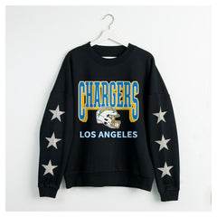 Los Angeles Chargers Gameday Couture Women's Pure Victory Rhinestud Star-Sleeve Pullover Sweatshirt Black - NFL
