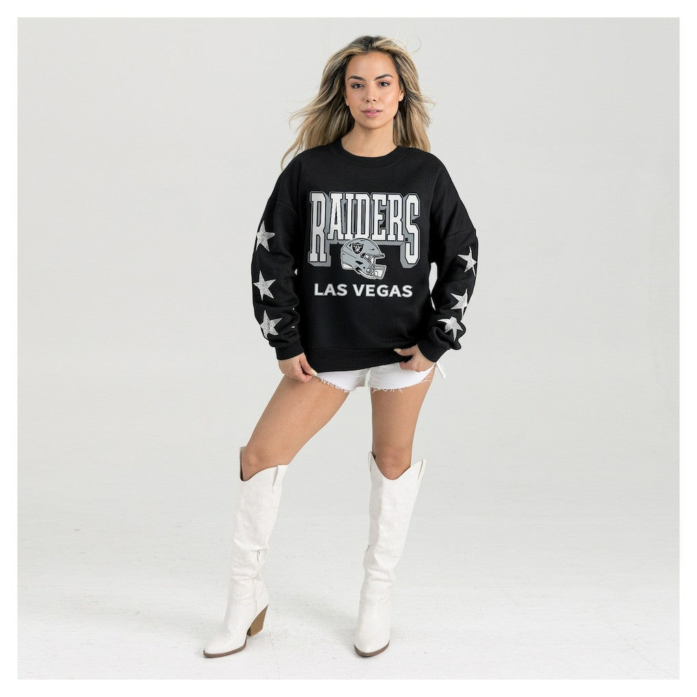 Las Vegas Raiders Gameday Couture Women's Pure Victory Rhinestud Star-Sleeve Pullover Sweatshirt Black - NFL