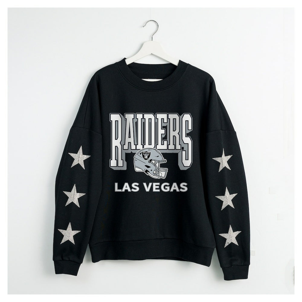 Las Vegas Raiders Gameday Couture Women's Pure Victory Rhinestud Star-Sleeve Pullover Sweatshirt Black - NFL