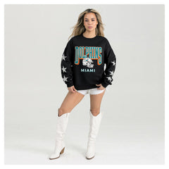 Miami Dolphins Gameday Couture Women's Pure Victory Rhinestud Star-Sleeve Pullover Sweatshirt Black - NFL
