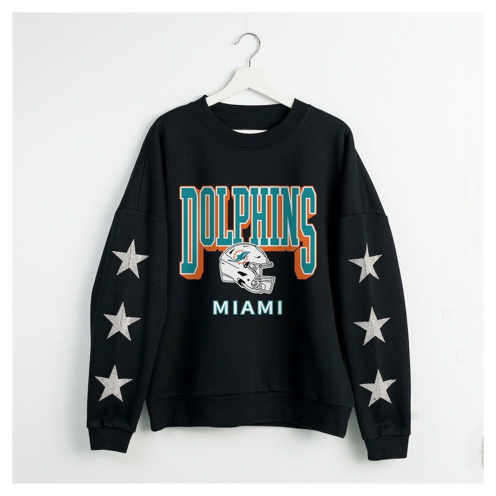 Miami Dolphins Gameday Couture Women's Pure Victory Rhinestud Star-Sleeve Pullover Sweatshirt Black - NFL