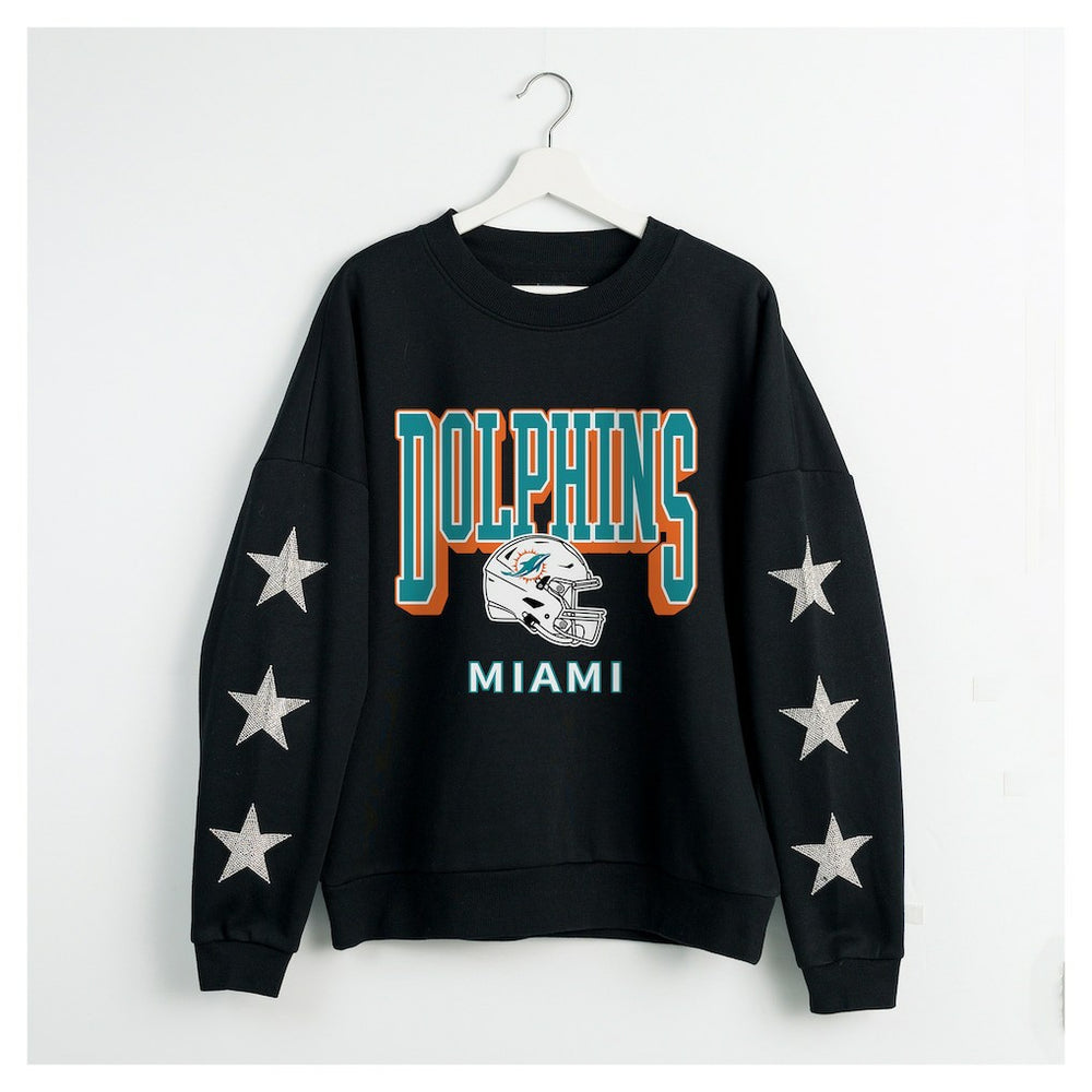 Miami Dolphins Gameday Couture Women's Pure Victory Rhinestud Star-Sleeve Pullover Sweatshirt Black - NFL