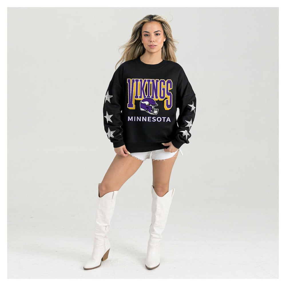 Minnesota Vikings Gameday Couture Women's Pure Victory Rhinestud Star-Sleeve Pullover Sweatshirt Black - NFL