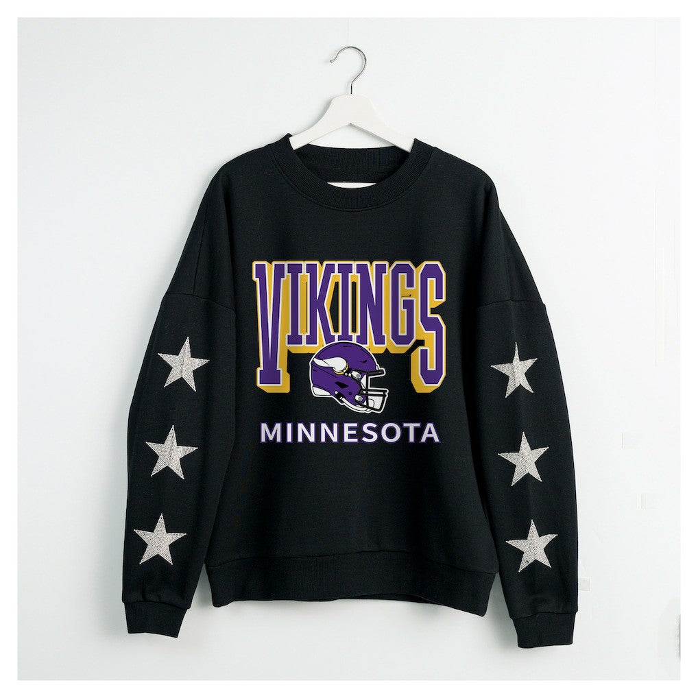 Minnesota Vikings Gameday Couture Women's Pure Victory Rhinestud Star-Sleeve Pullover Sweatshirt Black - NFL