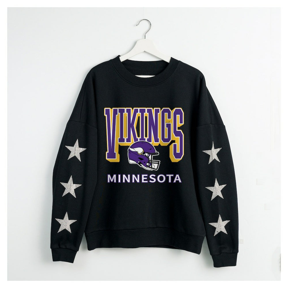 Minnesota Vikings Gameday Couture Women's Pure Victory Rhinestud Star-Sleeve Pullover Sweatshirt Black - NFL